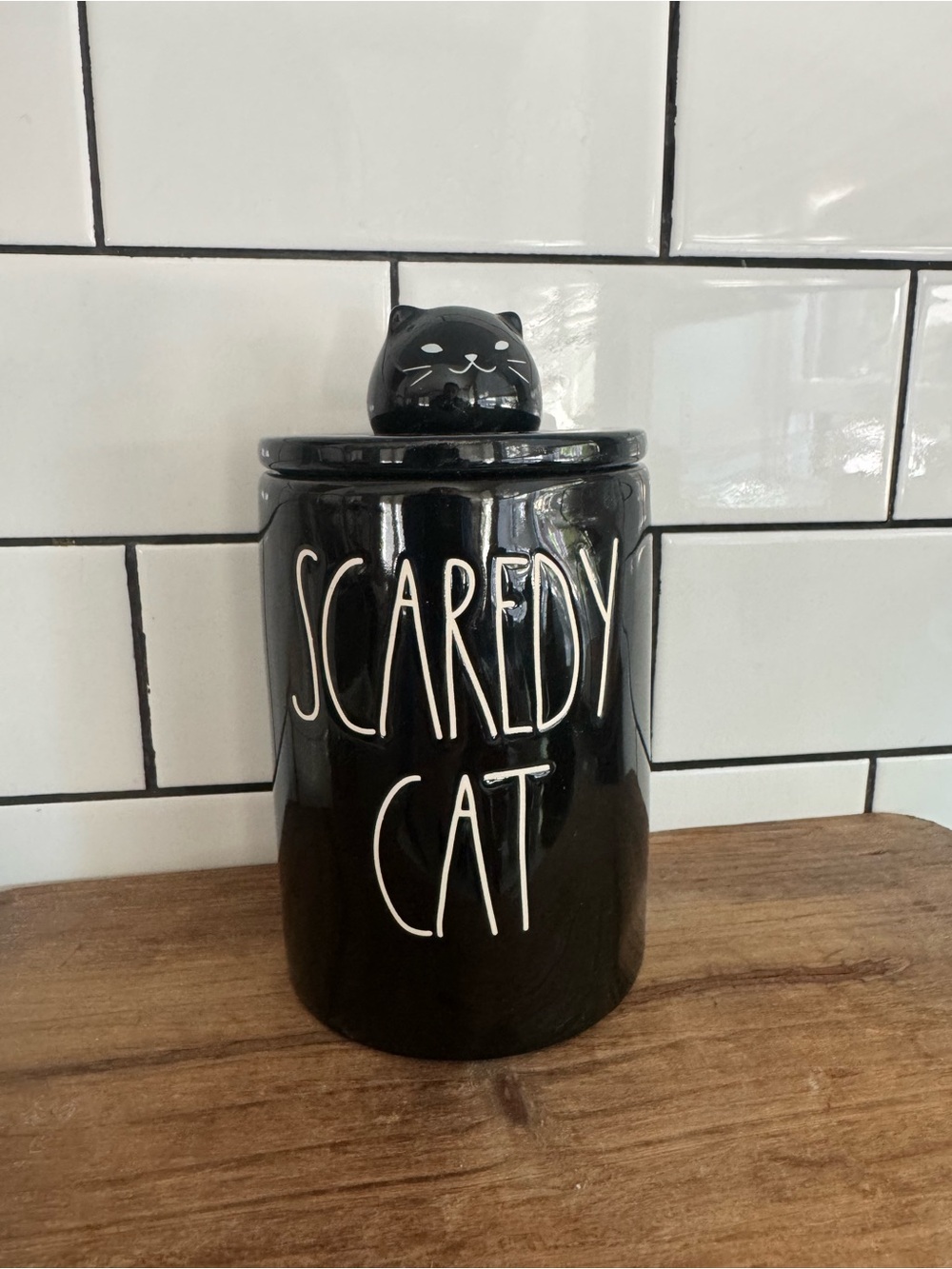Rae Dunn Black "Scaredy Cat" Ceramic Candle